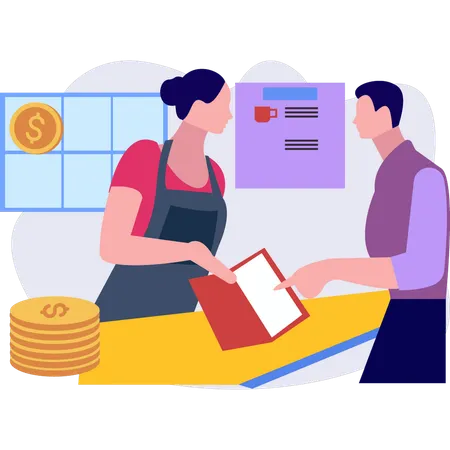 Waitress asking customer about food menu  Illustration