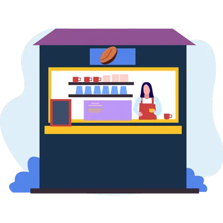 Waitress coffee stall  Illustration