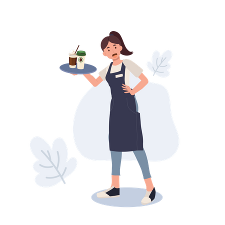 Waitress hold tray with coffee Illustration