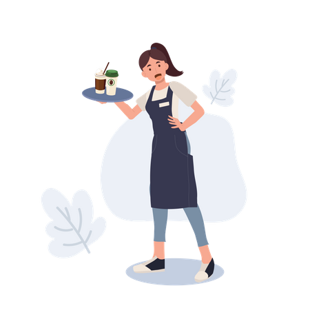 Waitress hold tray with coffee  Illustration