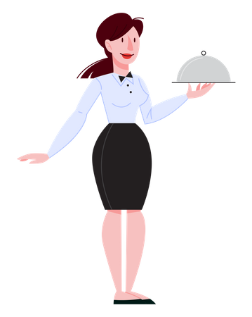 Waitress holding a silver tray  Illustration