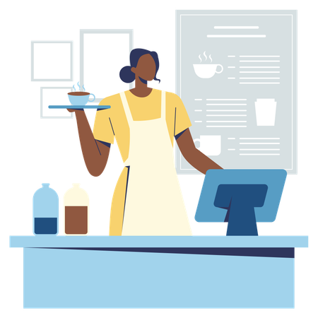 Waitress holding coffee order  Illustration