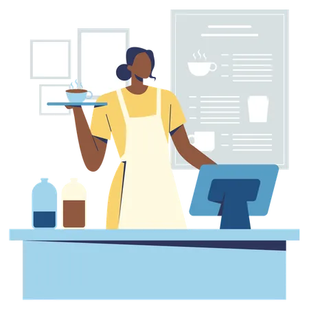 Waitress holding coffee order  Illustration