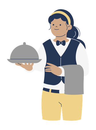 Waitress Holding Covered Dish  Illustration