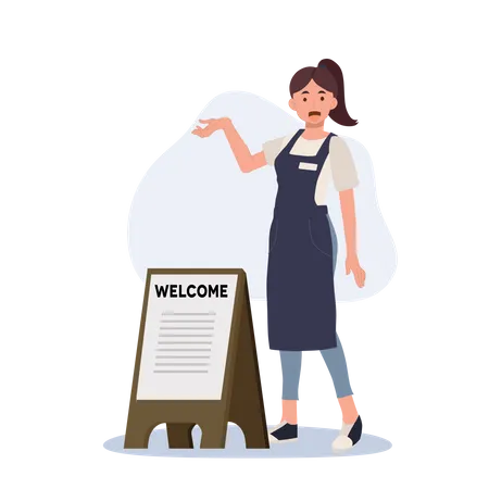 Waitress is invite customer Illustration
