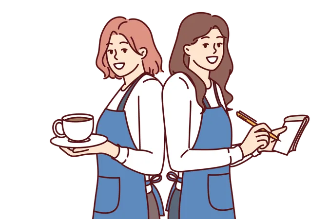 Waitress is serving coffee to customers  Illustration