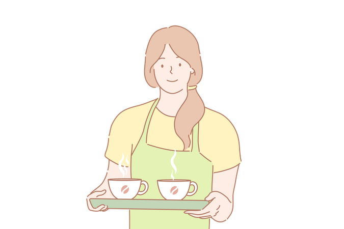 Waitress is serving hot tea  Illustration