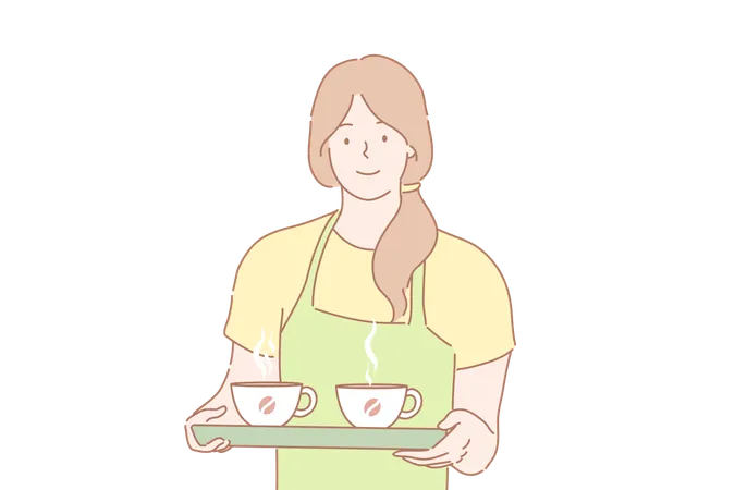 Waitress is serving hot tea  Illustration