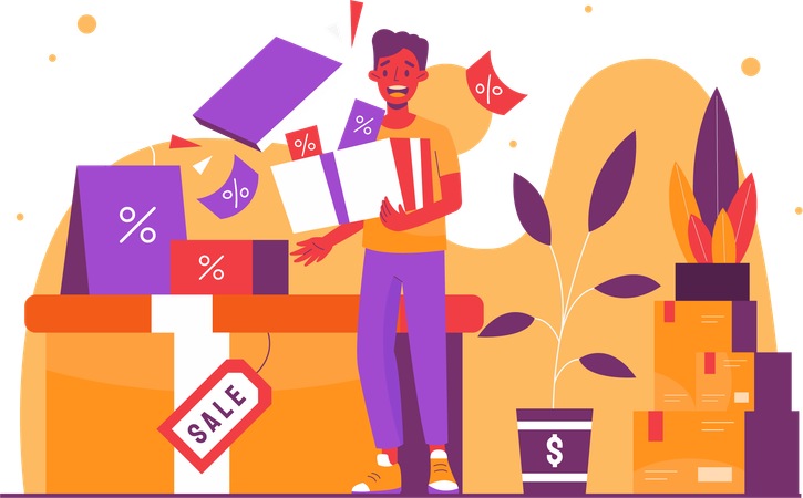 Waitress promotes discounts available at her store  Illustration