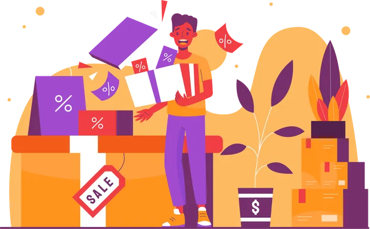 Waitress promotes discounts available at her store  Illustration