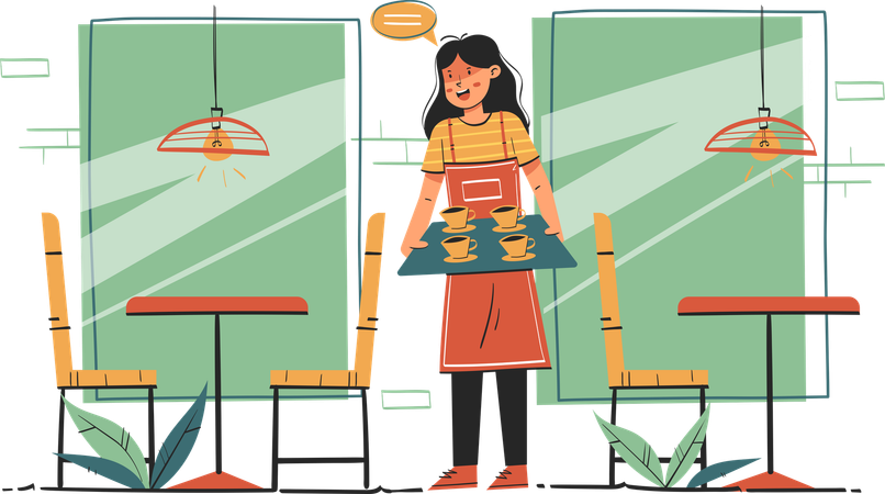 Waitress Serving Coffee  Illustration