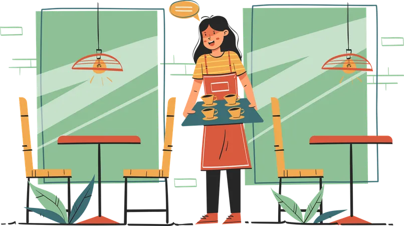 Waitress Serving Coffee  Illustration