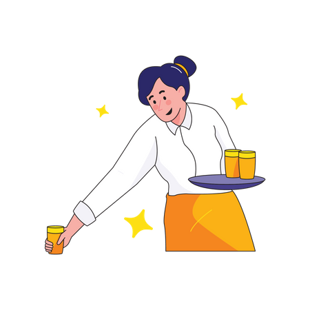 Waitress serving drinks  Illustration