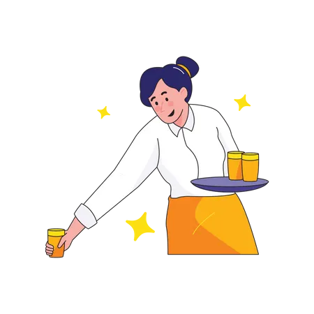 Waitress serving drinks  Illustration