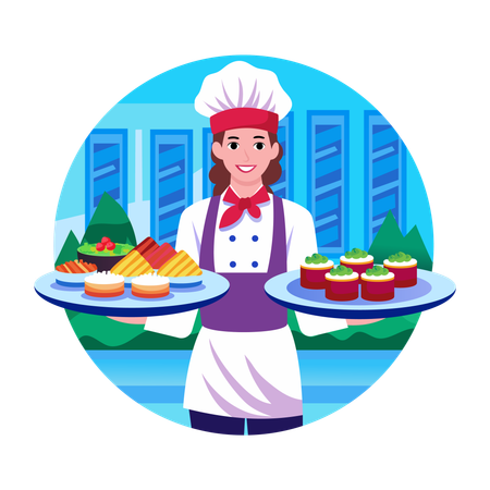 Waitress serving food  Illustration