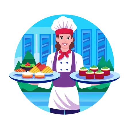 Waitress serving food  Illustration