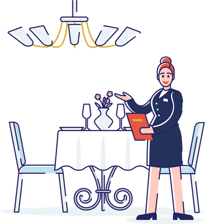 Waitress Serving People In the Restaurant Illustration