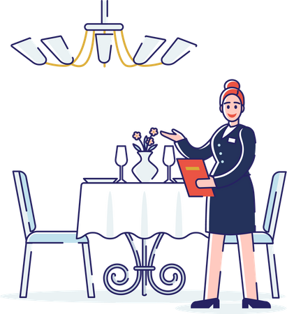 Waitress Serving People In the Restaurant  Illustration