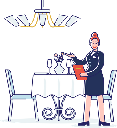 Waitress Serving People In the Restaurant  Illustration