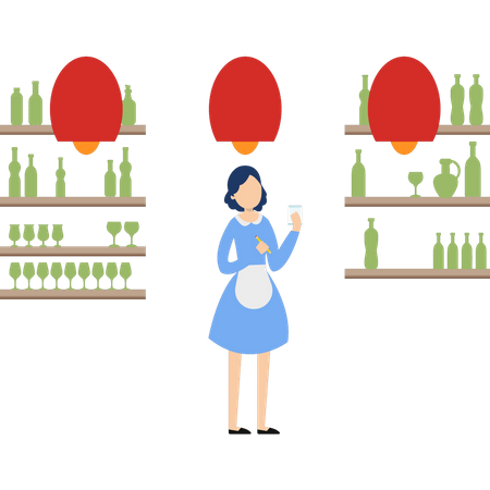 Waitress standing at bar  Illustration