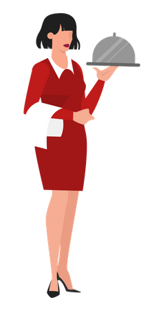 Waitress standing with dish Illustration