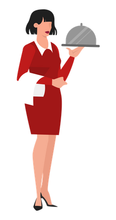 Waitress standing with dish  Illustration