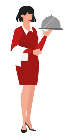 Waitress standing with dish  Illustration