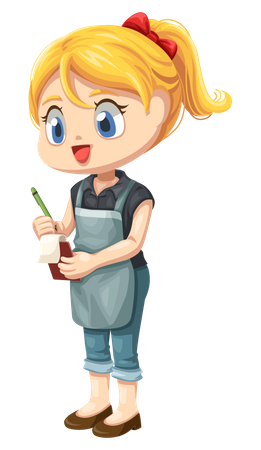 Waitress wearing apron taking orders from customer  Illustration