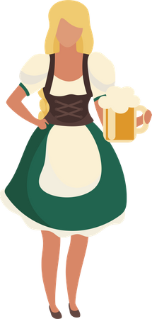 Waitress wearing traditional bavarian costume  Illustration