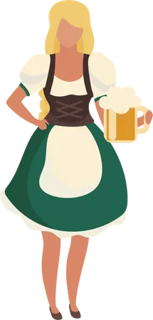 Waitress wearing traditional bavarian costume  Illustration