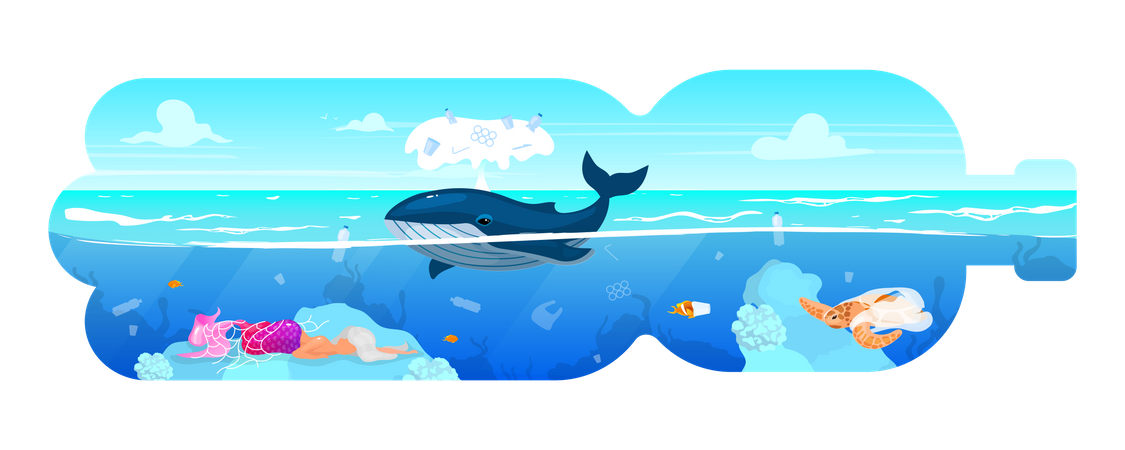 Wale und Abfälle in Plastikflaschen  Illustration