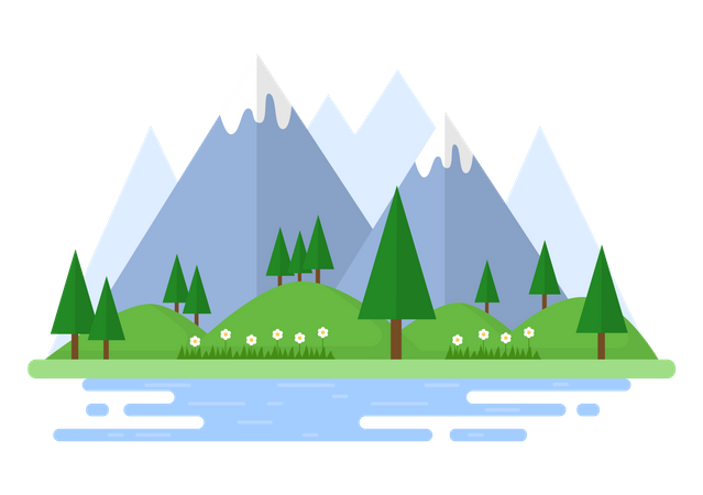 Wald mit Berg  Illustration