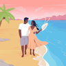couple walking on beach illustration