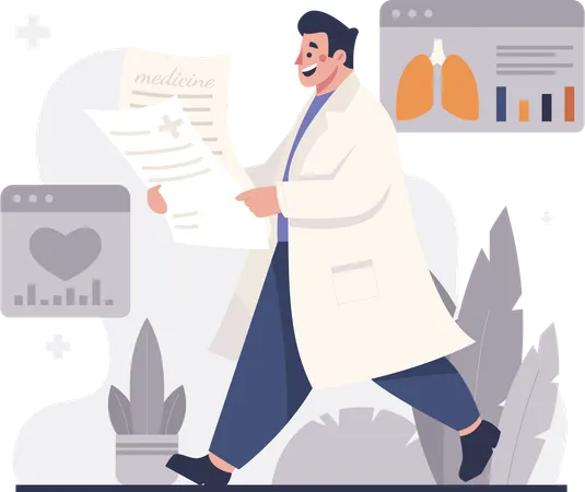 Walking Doctor Carrying Medical Records  Illustration