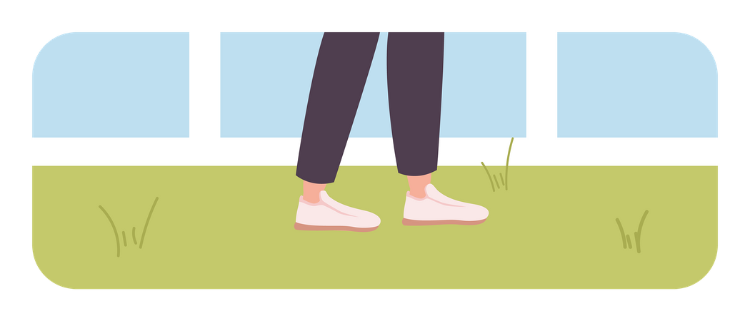 Walking feet in sneakers on grass Illustration