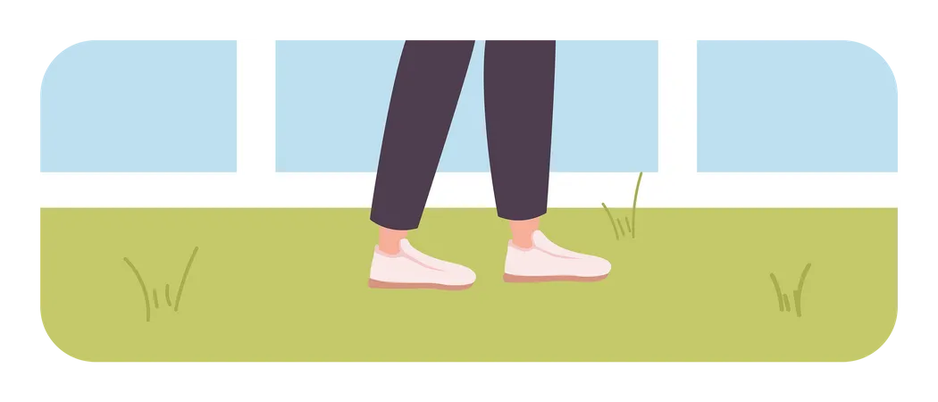 Walking feet in sneakers on grass Illustration