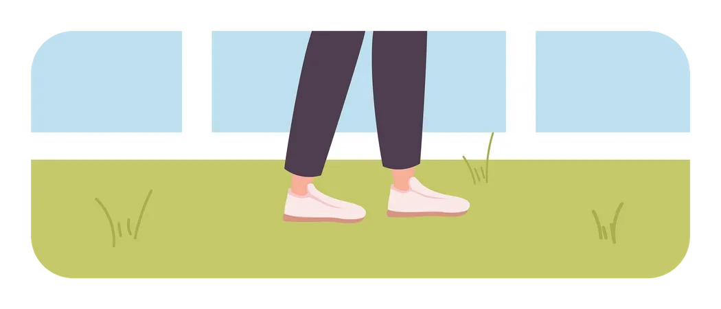 Walking feet in sneakers on grass  Illustration