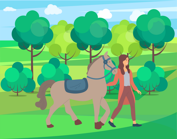 Walking With Horse Illustration