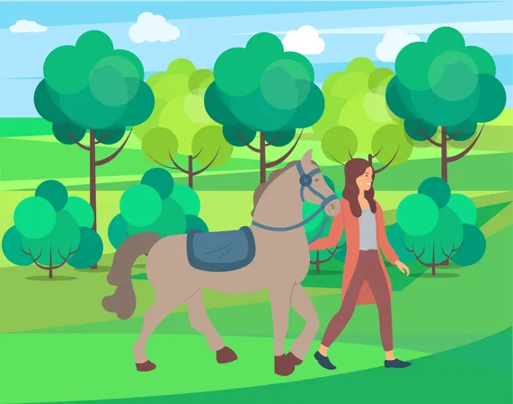 Walking With Horse  Illustration