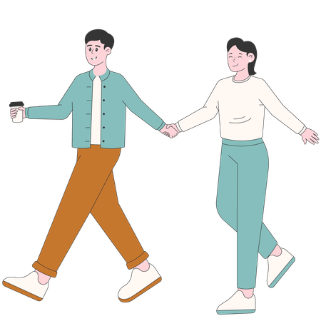 Walking Woman and Man Couple  Illustration