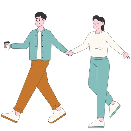 Walking Woman and Man Couple  Illustration