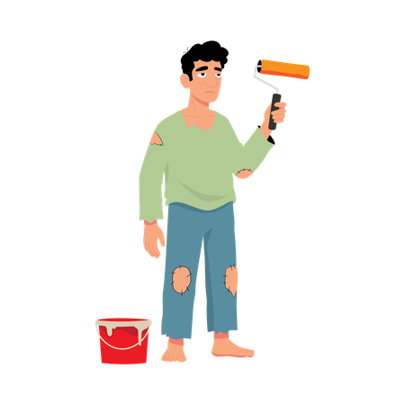 Wall Painter Boy with brush  Illustration