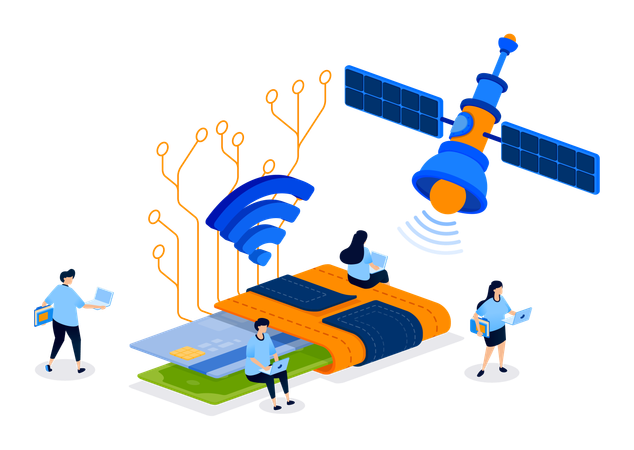Wallet Integrated With Satellite Technology for Secure Deposits and Remote Financial Access  Illustration