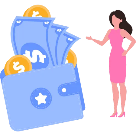 The Girl Has Cash In Her Wallet Illustration