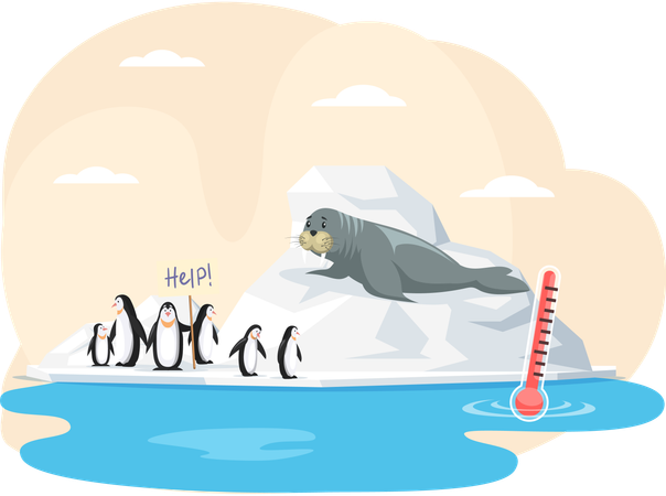 Walrus on glacier saved from climate change and global warming  Illustration