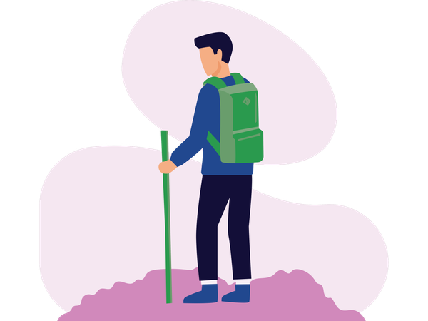 Wandernder Mann erlebt Abenteuer  Illustration