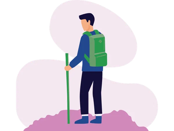 Wandernder Mann erlebt Abenteuer  Illustration