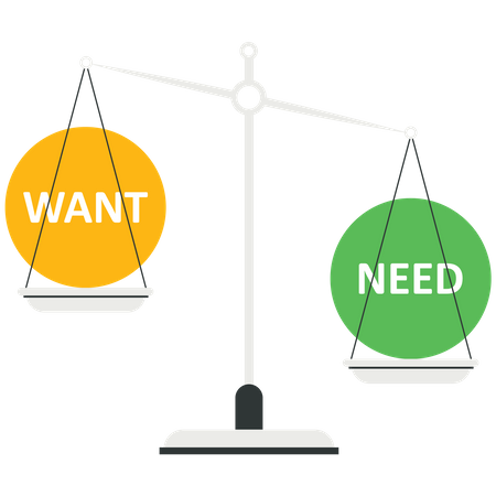 Want and need balance on the scale  Illustration