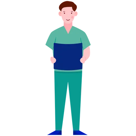 Ward boy Holding Medical Report  Illustration