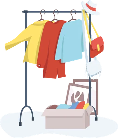 Wardrobe Semi Flat Color Vector Object Full Sized Item On White Hall Stand For Outer Clothing Stuff And Clothing Storage Simple Cartoon Style Illustration For Web Graphic Design And Animation 일러스트레이션